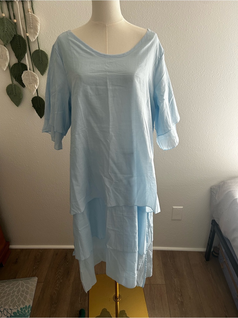 Light Blue Tiered High-Low Women's Dress